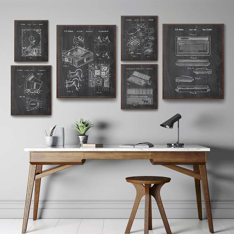 Office Print Tech - 6Pcs Vintage Computer Patent Wall Art