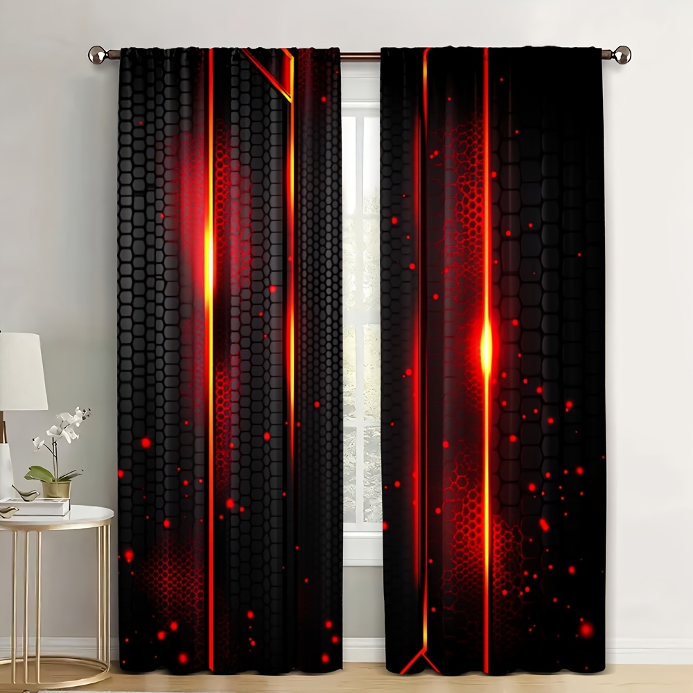 Office Print Tech - 2pcs Lava Curtains Black Red Crack