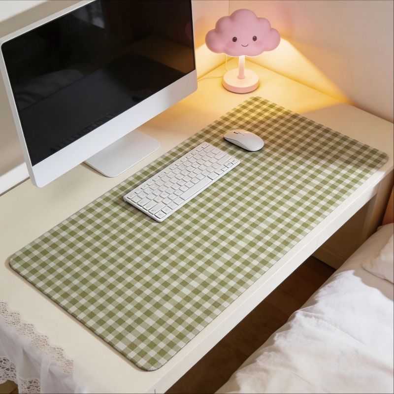 Office Desk Tech Accessories - Olive Green Check Design Mouse Pad