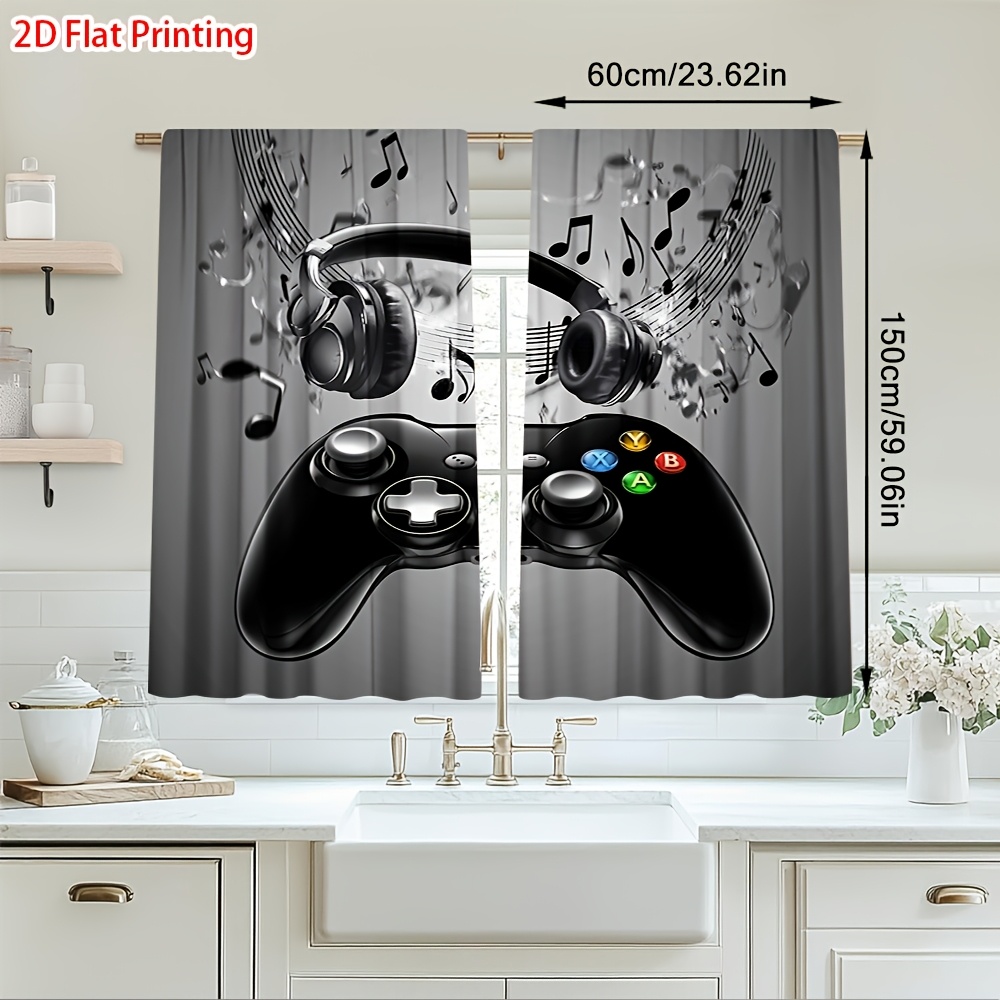 Office Print Tech - 2pcs Game Controller Curtains Headphone Music