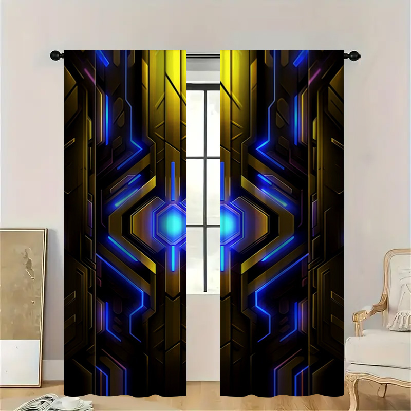 2pcs Geometric Tech Curtains w - đánh giá và giá Office Print Tech