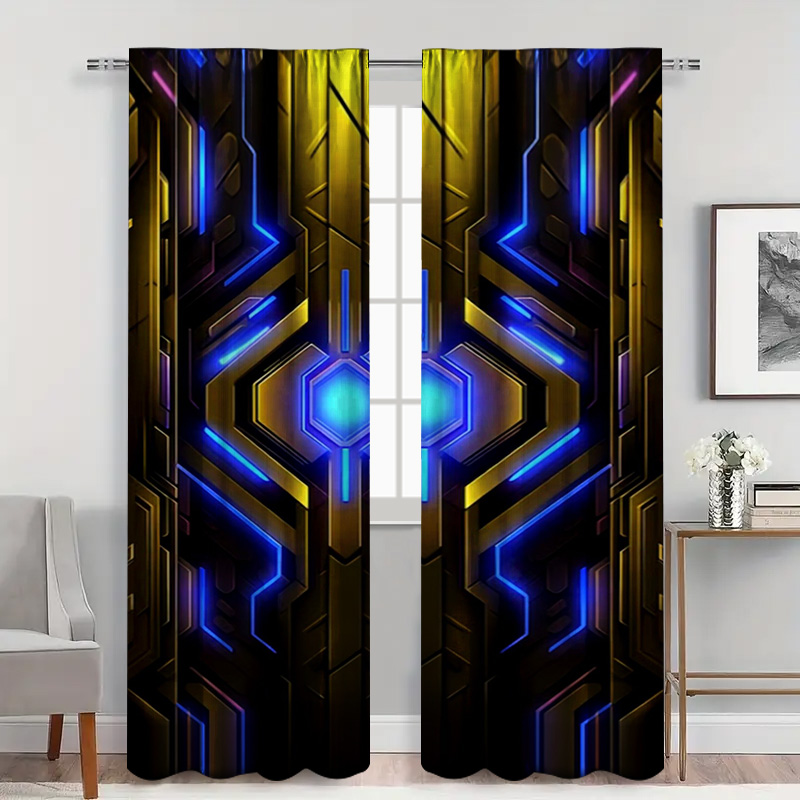 2pcs Geometric Tech Curtains w - đánh giá và giá Office Print Tech