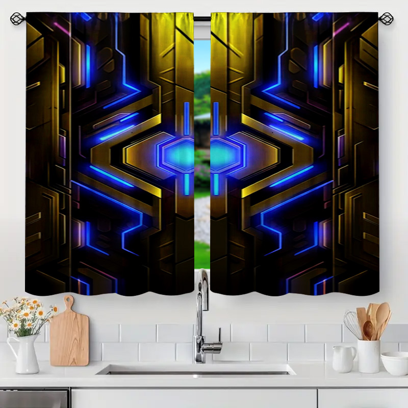 2pcs Geometric Tech Curtains w - đánh giá và giá Office Print Tech