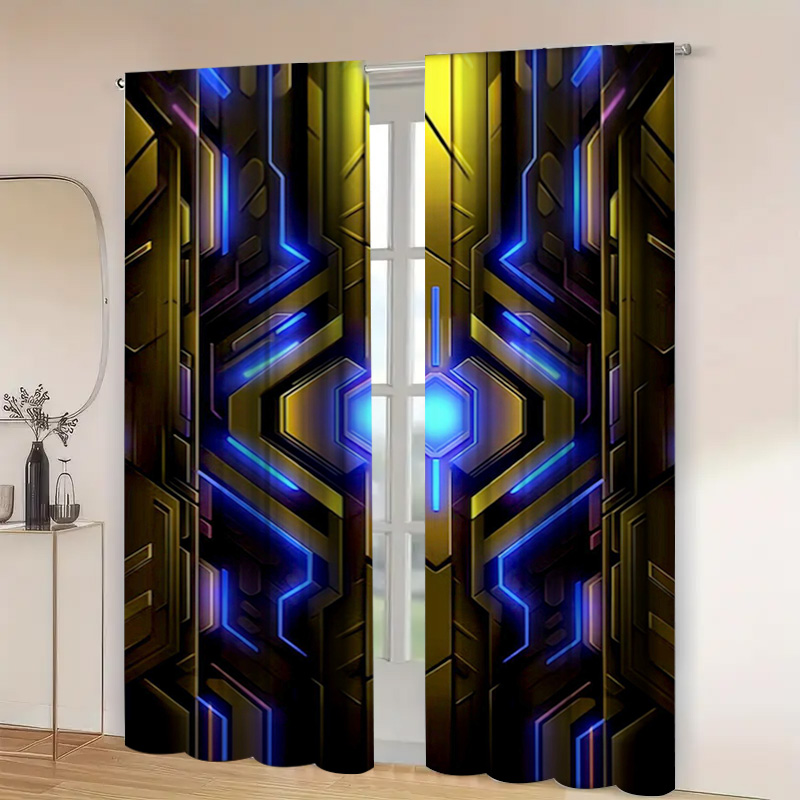 2pcs Geometric Tech Curtains w - đánh giá và giá Office Print Tech